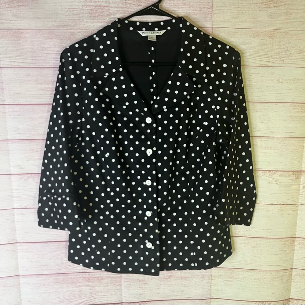 Pendleton Black White Polka‎ Dot Button Down Shirt Size Medium